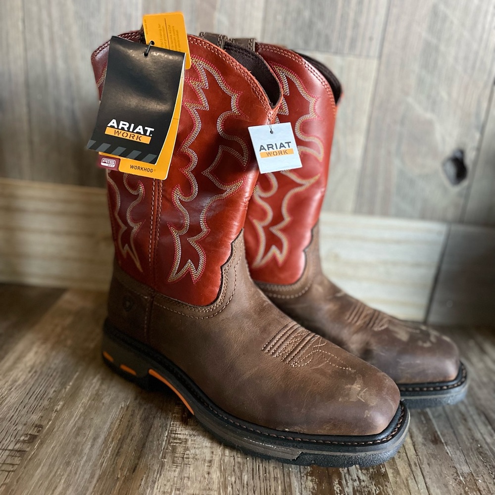 Ariat workhog square toed steel toed boots new with tags 10